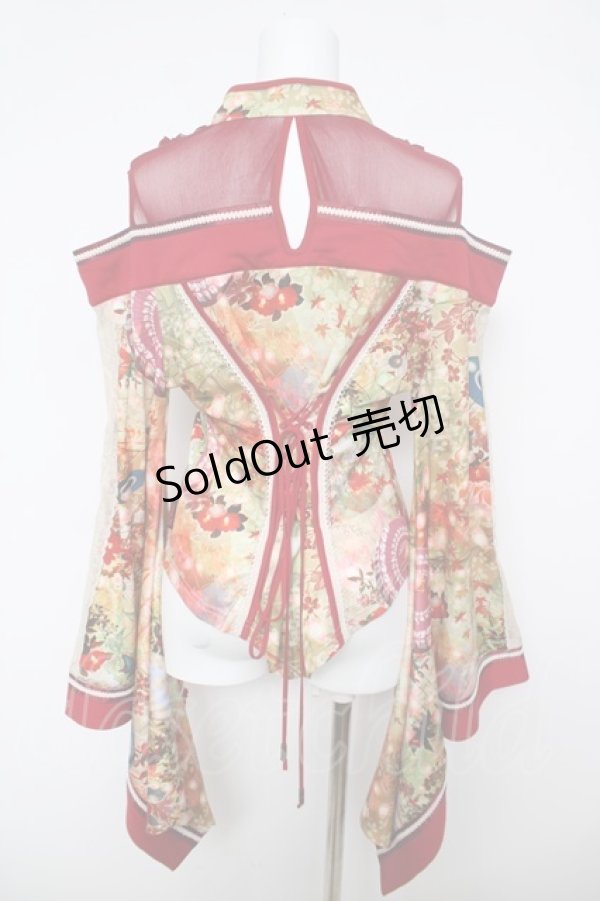 画像2: Ozz oneste / チャイナ和柄着物袖オフショルトップス  赤 Y-26-04-11-086-OO-TO-SZ-ZY (2)