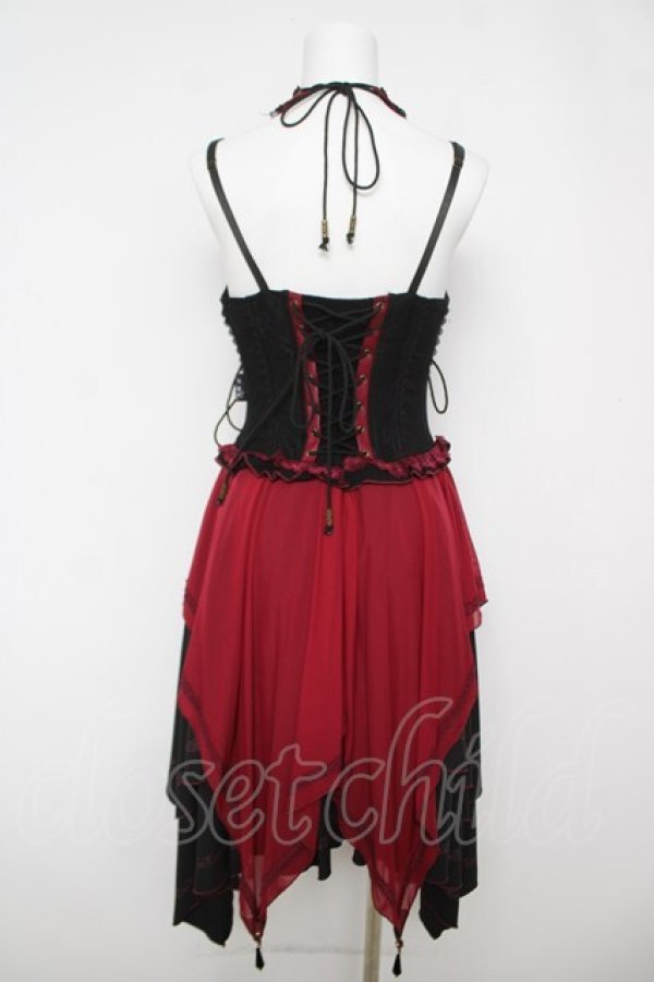 画像2: OZZ ANGELO / 薔薇刺繍フリルビスチェワンピース  ワインｘ黒 Y-26-04-11-088-OO-OP-AS-ZY (2)