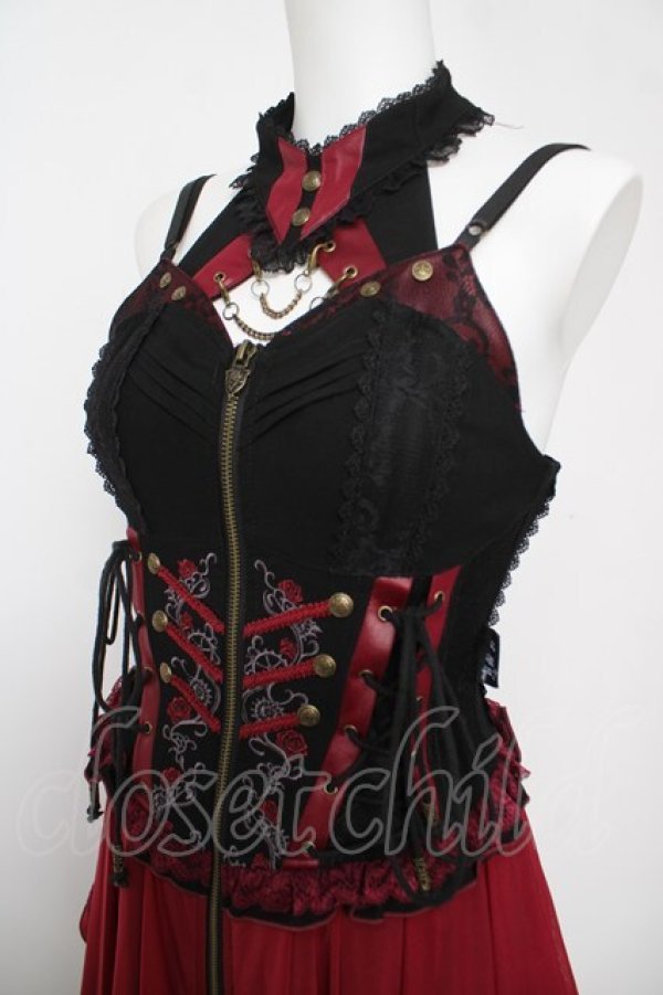 画像3: OZZ ANGELO / 薔薇刺繍フリルビスチェワンピース  ワインｘ黒 Y-26-04-11-088-OO-OP-AS-ZY (3)