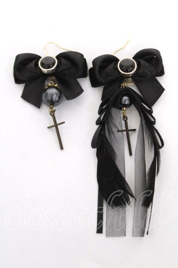 画像1: mayla classic / リボン×クロスピアス  黒 Y-26-04-11-002-LO-AC-SZ-ZY (1)