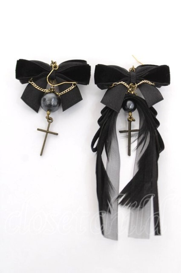 画像2: mayla classic / リボン×クロスピアス  黒 Y-26-04-11-002-LO-AC-SZ-ZY (2)