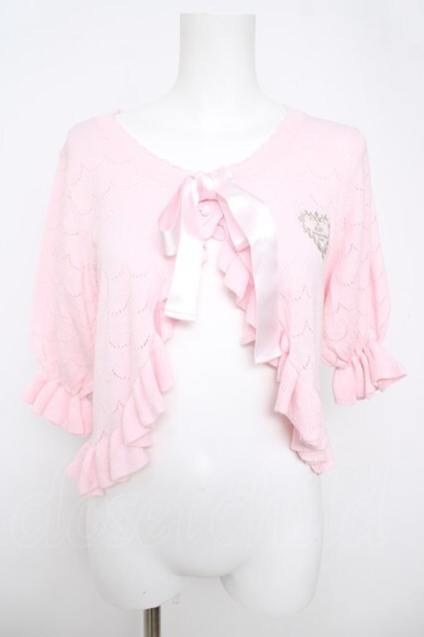 画像1: BABY, THE STARS SHINE BRIGHT / スカラップ透かし五分袖ボレロ  ピンク Y-26-04-11-023-BA-TO-0-ZY (1)