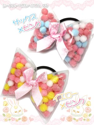画像: 【新品】ビッグリボンシースルーヘアゴム（イエローxピンク） HA_247_B148