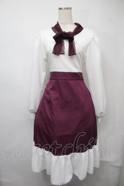 ☆IVE イソ着用/Biscuit one-piece/THE MITTEN☆ HirokoTokumine / レースカラーワンピース ワインx白 S-25-07