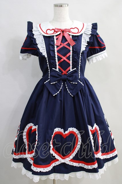 Angelic Pretty / ハートフルワンピース Free ネイビー H-24-06-02-007  