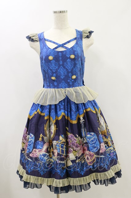 Jane Marple Londonプリントのスクエアドレス ブルー blue