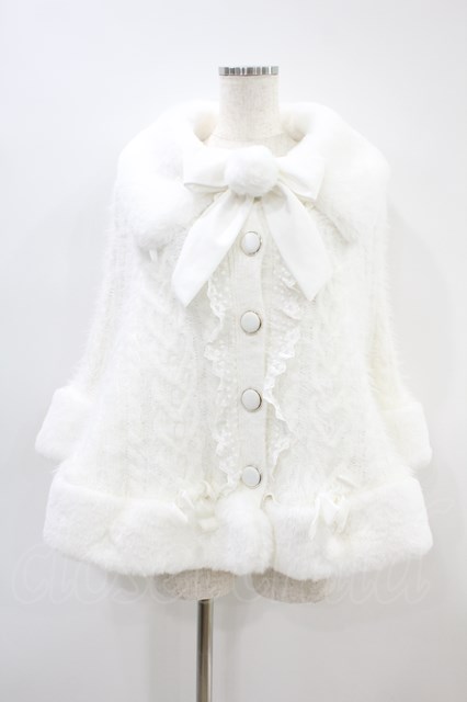 LIZLISA ポンチョ ホワイト ファー 厚手 ポンポン LIZ LISA