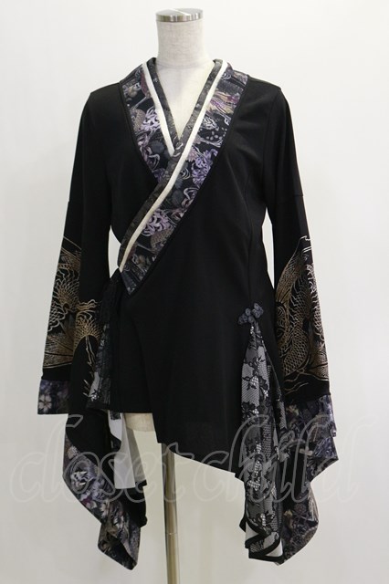 Qutie Frash / 着物カーデ 黒 H-24-10-30-029-QU-TO-KB-ZH - closet  