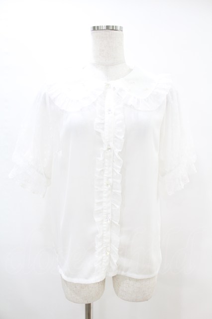 axes femme kawaii / ドットチュール半袖ブラウス M オフ H-25