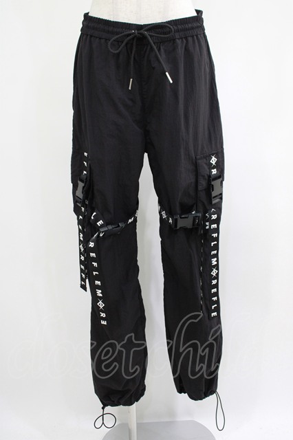 REFLEM ベルト付き ジャージパンツ黒 REFLEM レフレム サイド ベルト ジップ ジャージ パンツ ブラック