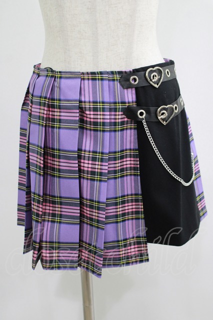 Pinchris様 DARK IN LOVE / Punk purple checked splicing black pleated