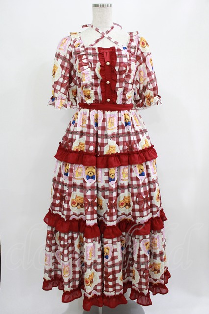 axes femme kawaii / ベアズベーカリー柄ロングワンピース M