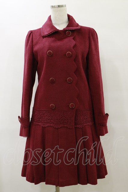 axes femme / 裾プリーツコート M ボルドー H-25-07-23-070-AX