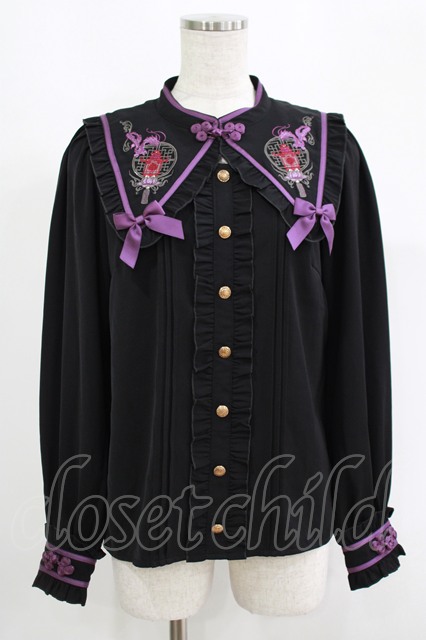 未使用品　宮燈街の飴売り子　チャイナブラウス　エプロンスカート　ブラック Amavel / 宮燈街の飴売り子チャイナブラウス Free ブラック H-25