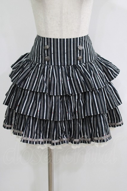 プトマヨ　フリルストライプスカート PUTUMAYO / ストライプフリルセーラースカート ブラック H-25-09