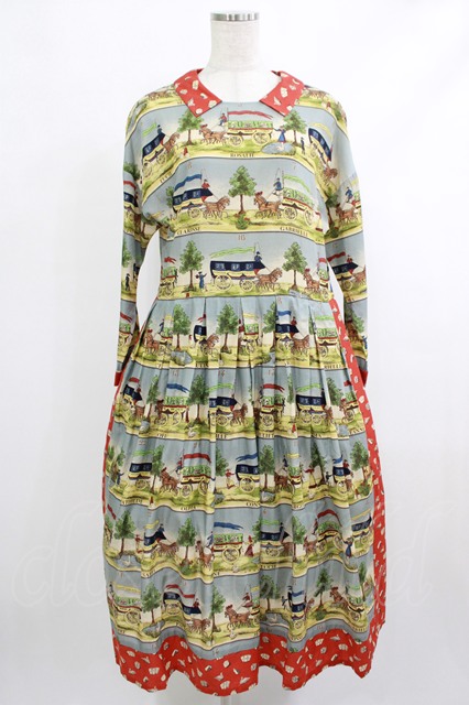 Jane Marple / Board gameタブリエドレス ブルーグレー×レッド H