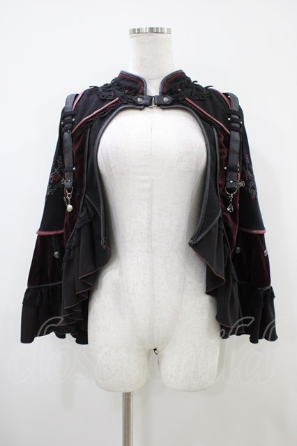 Ozz oneste / 薔薇刺繍マント 黒×赤 H-25-10-09-1019-OO-JA-KB