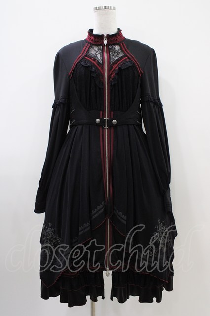 Ozz oneste / レイヤード風ワンピース 黒×赤 H-25-10-09-1025-OO-SK-KB