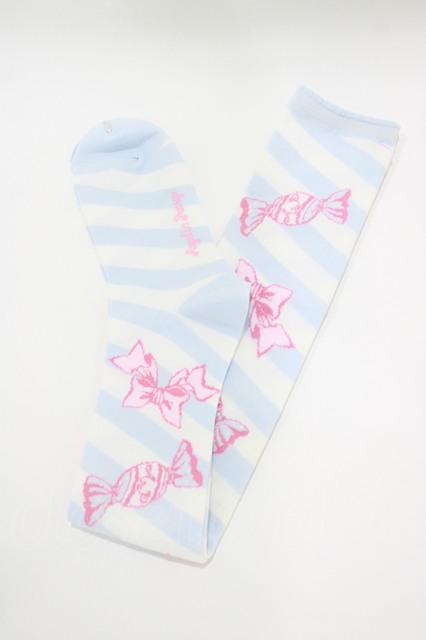 Angelic Pretty / キャンディボーダーオーバーニーソックス サックス H
