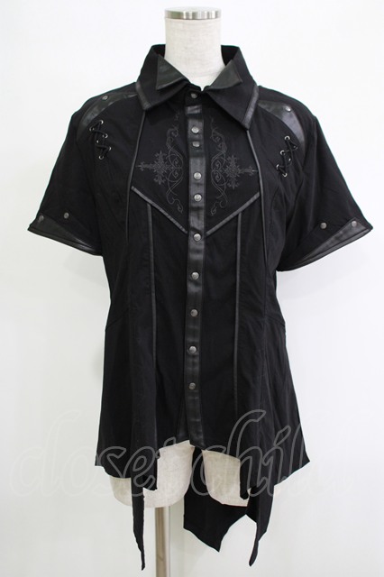 Ozz Croce / ダブルカラー刺繍ブラウス 黒 H-25-11-07-053-OO-BL-KB-ZH