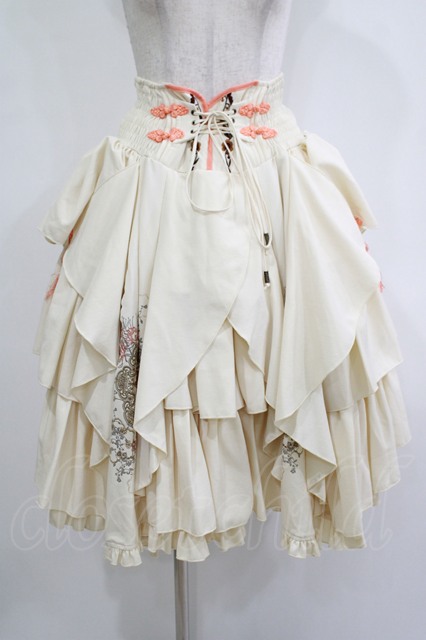 Ozz oneste / 和チャイナプリント刺繍スカート アイボリー×オレンジ H