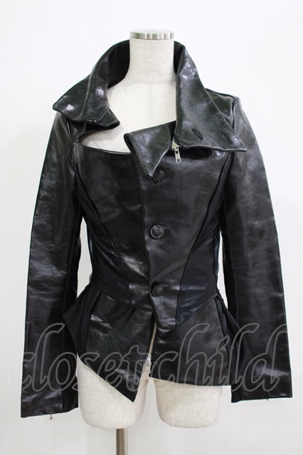 h.NAOTO / レイヤード風レザー切替ジャケット ブラック H-25-12-06-038