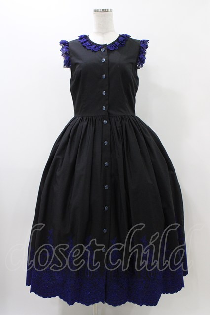 Moi-meme-Moitie / Rose Garden刺繍サンドレス 9号 黒×青 H-25-12-12