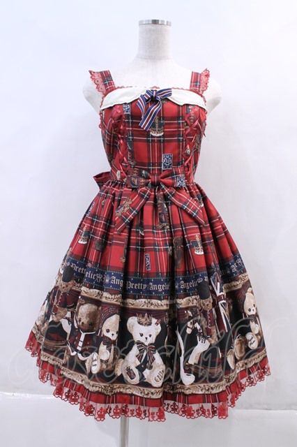 Angelic Pretty / British Bearジャンパースカート 赤 I-23-11-03-002-AP-OP-HD-ZI