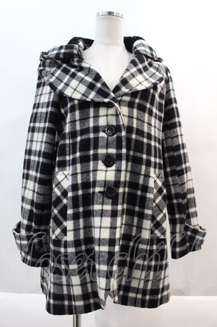 PEACE NOW / COAT くまみみフードコート 黒Ｘ白チェック I-24-05-10-069-PU-CO-HD-ZT-C052 -  closet child オンラインショップ