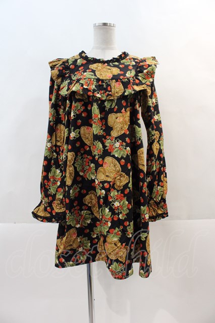 PINK HOUSE CHELSEA / くまさんいちごチュニックワンピース 黒 I-24-11  