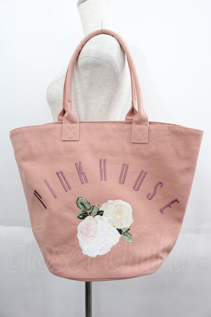 PINK HOUSE / ホワイトローズ刺繍バッグ ピンク I-25-05-19-105