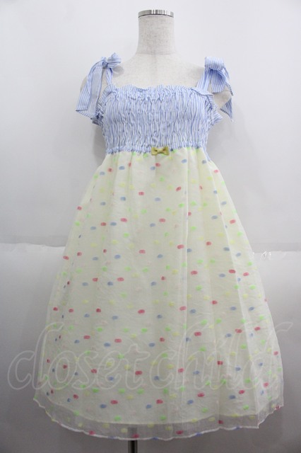 Emily Temple cute / カラフルドットジャンパースカート サックスX