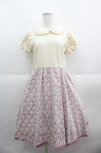 Shirley Temple / ベルベット切替レース刺繍ワンピース 160CM