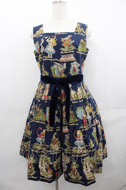 新品⭐️Jane Marple ドレス Jane Marple / アリスプリントのスクエアドレス ネイビー I-25