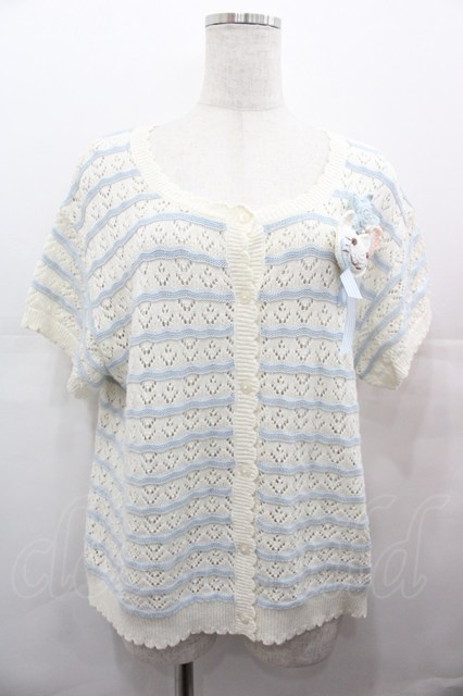 PINK HOUSE / さざ波とねこミニブローチ付きニットカーディガン