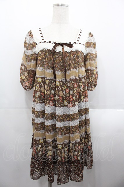 〖当時品〗LIZLISA フラワープリントブラウンミニワンピース 当時品〗LIZLISA フラワープリントブラウンミニワンピース