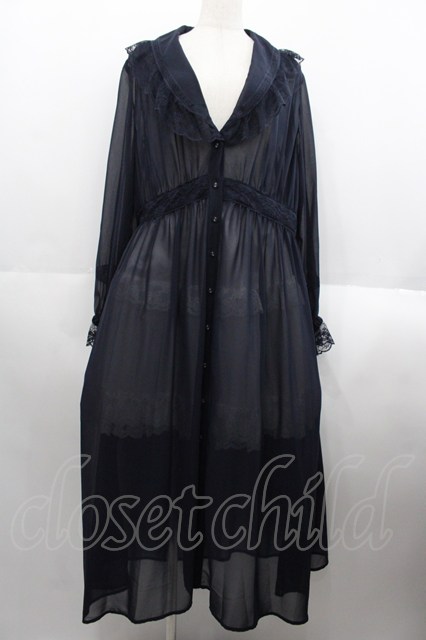 INGEBORG / シフォンレースショールカラーワンピース ネイビー I