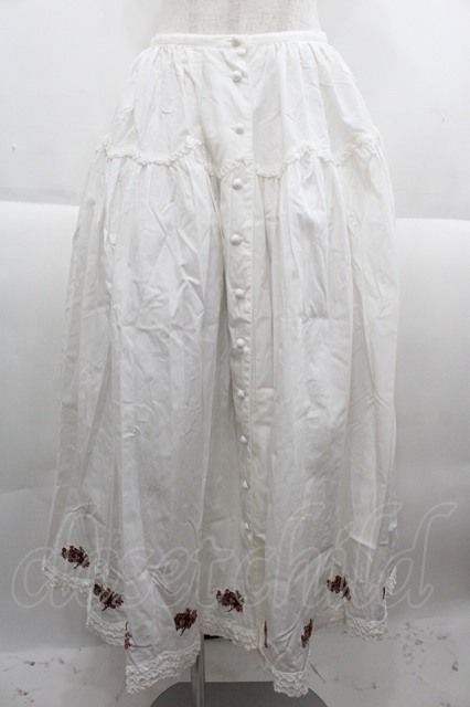 SERAPHIM ローズペチコート　ホワイト KETTY / 裾ローズブーケ刺繍スカート 白X赤 I-25-09-21-091-EL