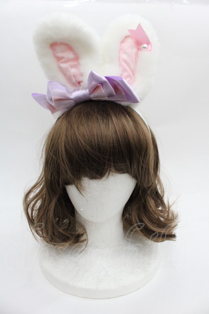 未使用　アンジェリックプリティ　リリカルバニー柄カチューシャ付き Angelic Pretty / Heartリリカルバニーカチューシャ 白Xピンク
