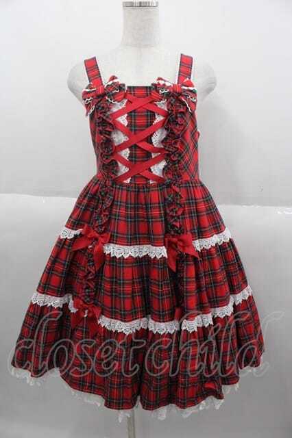 ♡ Angelic Pretty 肩リボンジャンパースカート ♡ Angelic Pretty タータンチェック肩リボンジャンパースカート 赤