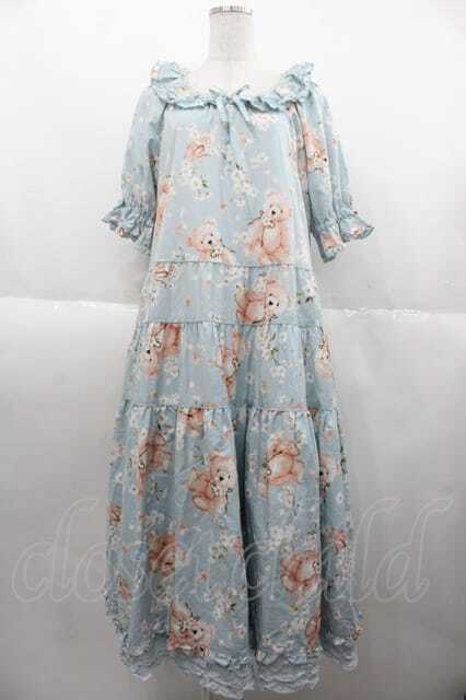 PINK HOUSE / 桜Teddyプリントワンピース サックス I-25-10-04