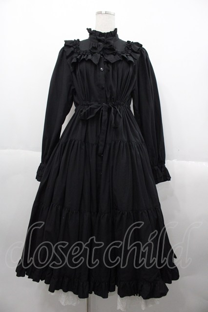 Physical Drop / 前釦スタンドカラーワンピース 黒 I-25-10-15-056-LO