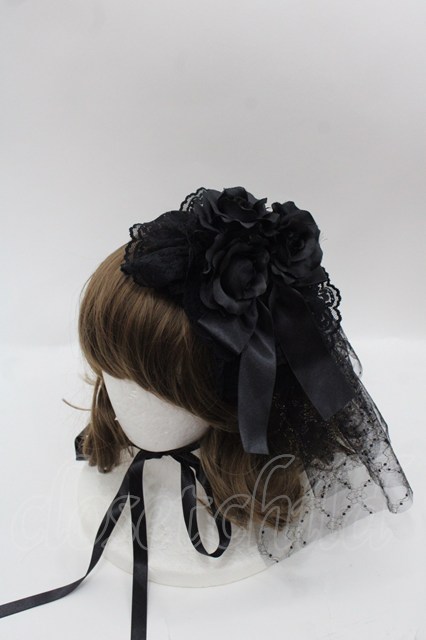 metamorphose / ローズリボン円形ヘッドドレス 黒 I-25-10-15-104-ME