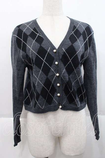 INGEBORG / アーガイルニットカーディガン グレーX黒X白 I-25