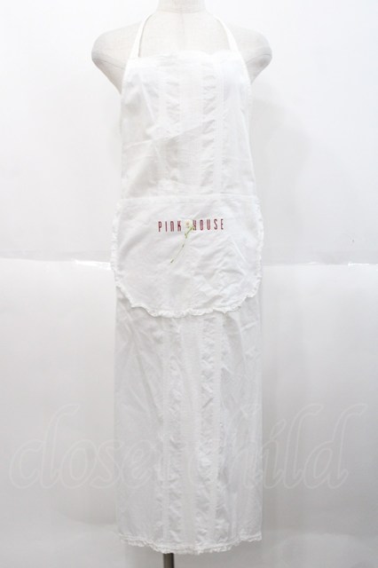 PINK HOUSE / ロゴ&フラワー刺繍エプロン 白 I-25-10-18-078-LO-ZA-SA