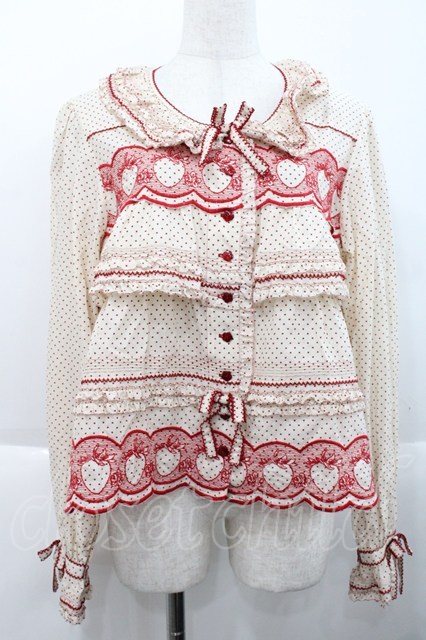 PINK HOUSE / いちごステッチレース使い水玉プリントブラウス