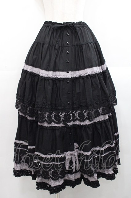 PINK HOUSE / ローズレース使いスカート 黒Xパープル I-25-11-12-075