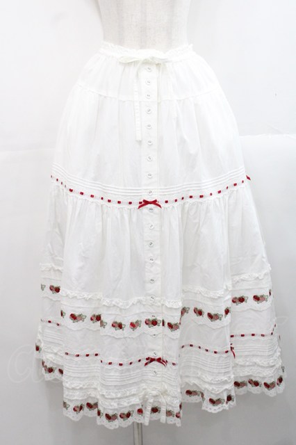 PINK HOUSE / いちごレース使いスカート 白X赤 I-25-11-12-079-LO-SK