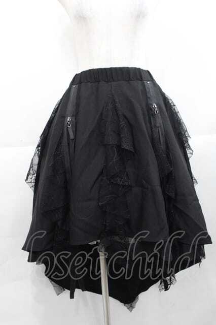 Qutie Frash / 龍プリントZIP蜘蛛の巣レーススカート 黒 I-25-11-18