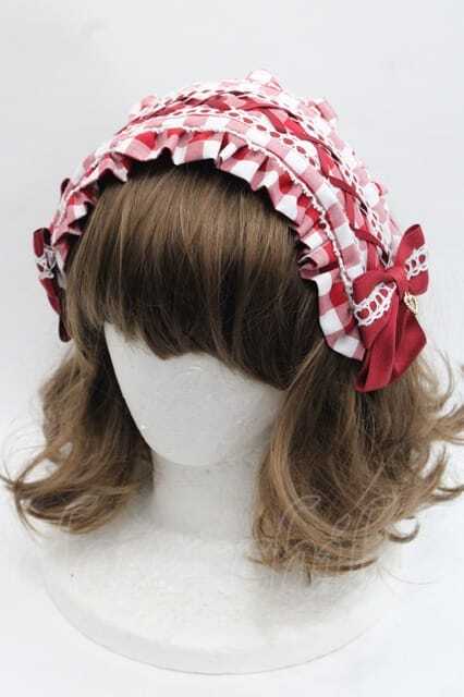 metamorphose / ヘッドドレス風カチューシャ(ギンガム) 赤X白 I-25-11